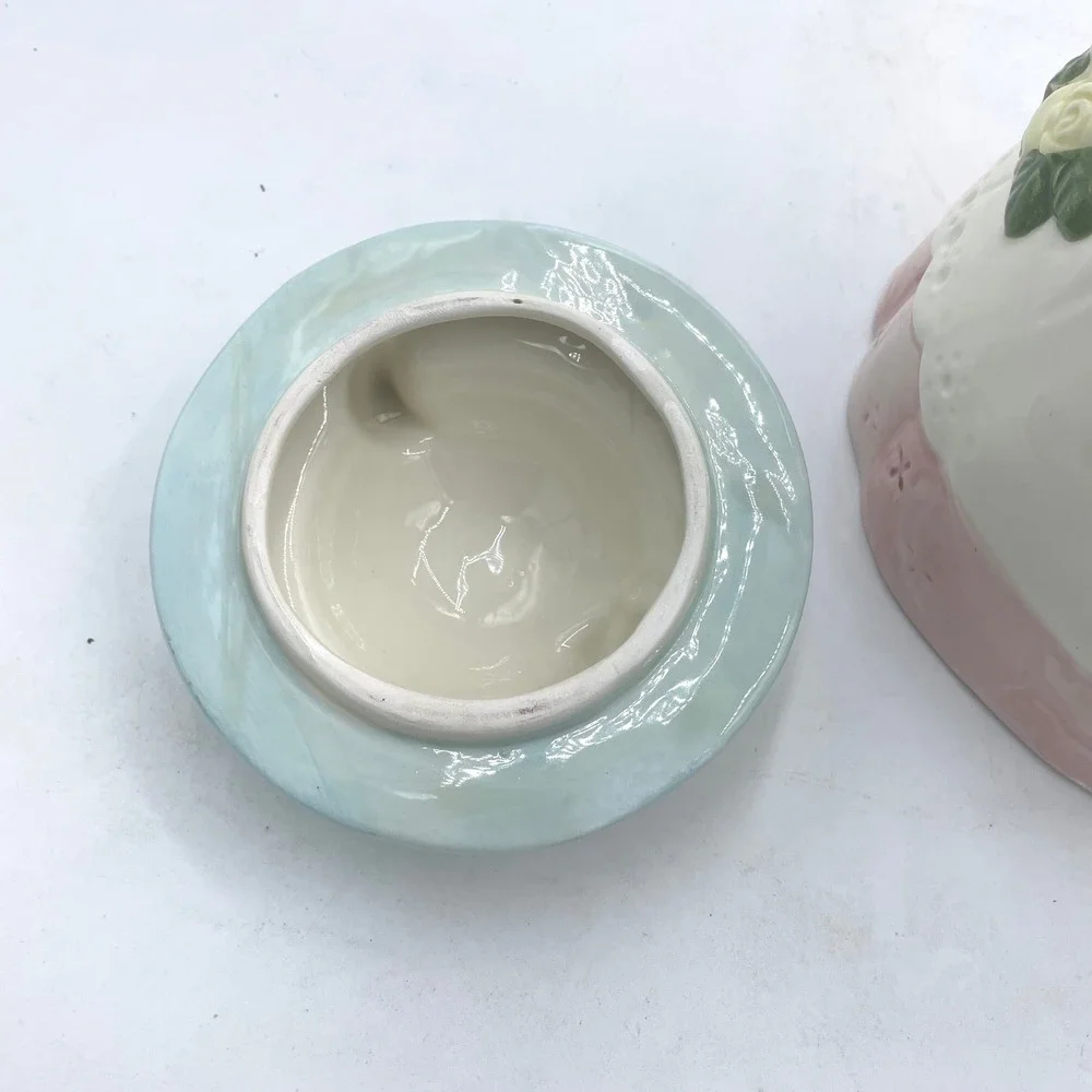 Vintage Ceramic Cat Cookie‎ Jar Victorian Lady Cat Pink Blue White 10 Inch